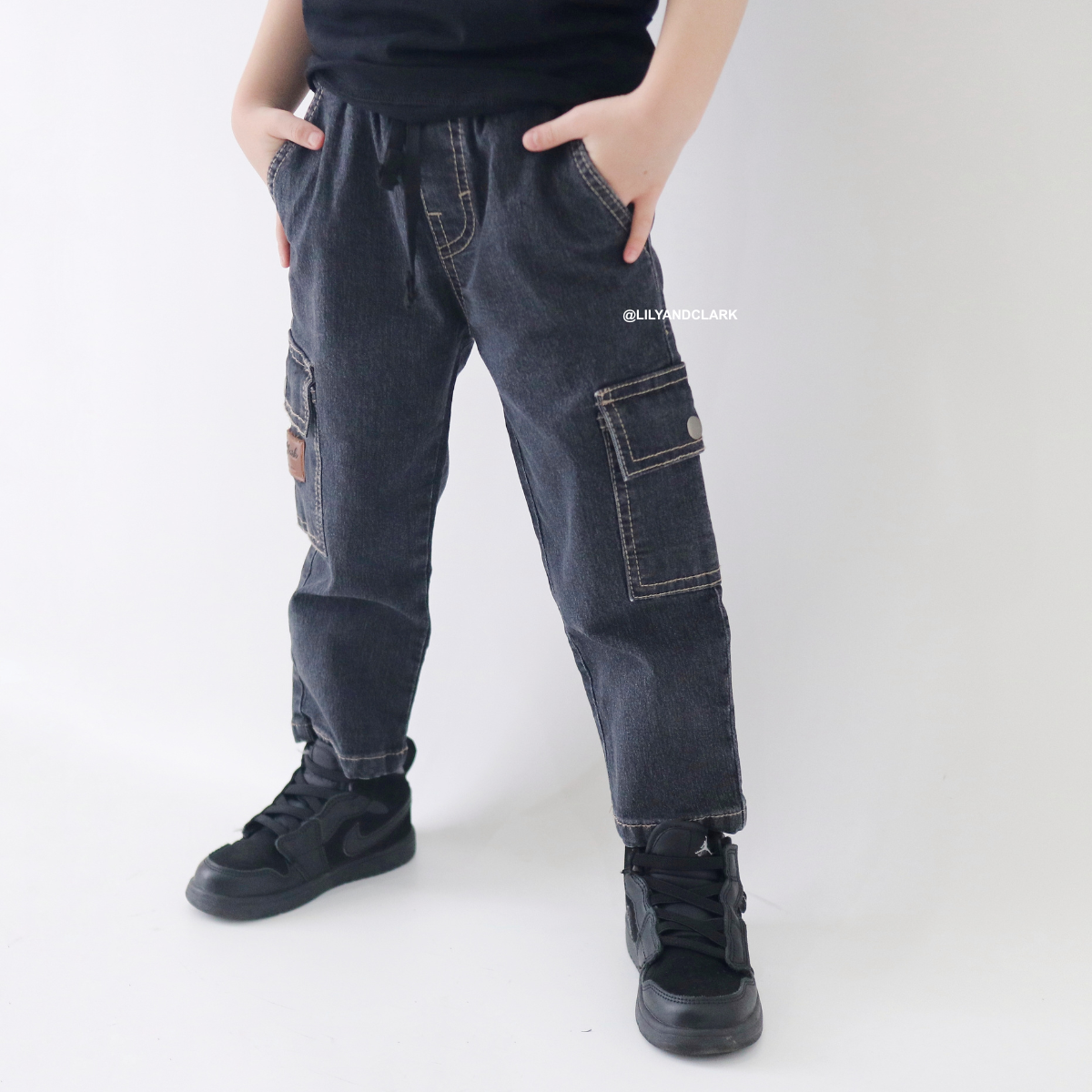 Lily And Clark Jeans Cargo Anak Warna Hitam CJL02