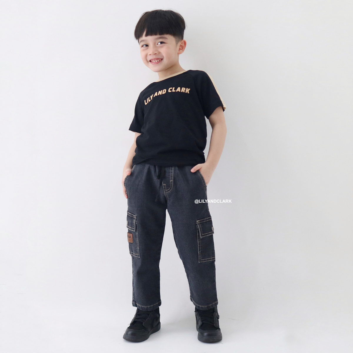 Lily And Clark Jeans Cargo Anak Warna Hitam CJL02