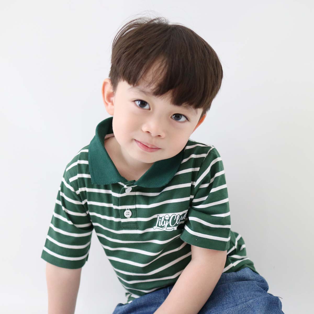 LILY AND CLARK Kaos Polo Stripe Anak warna Hijau KPS01-HIJAU