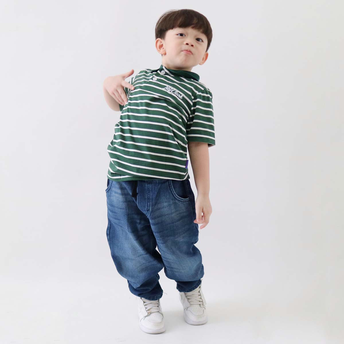 LILY AND CLARK Kaos Polo Stripe Anak warna Hijau KPS01-HIJAU
