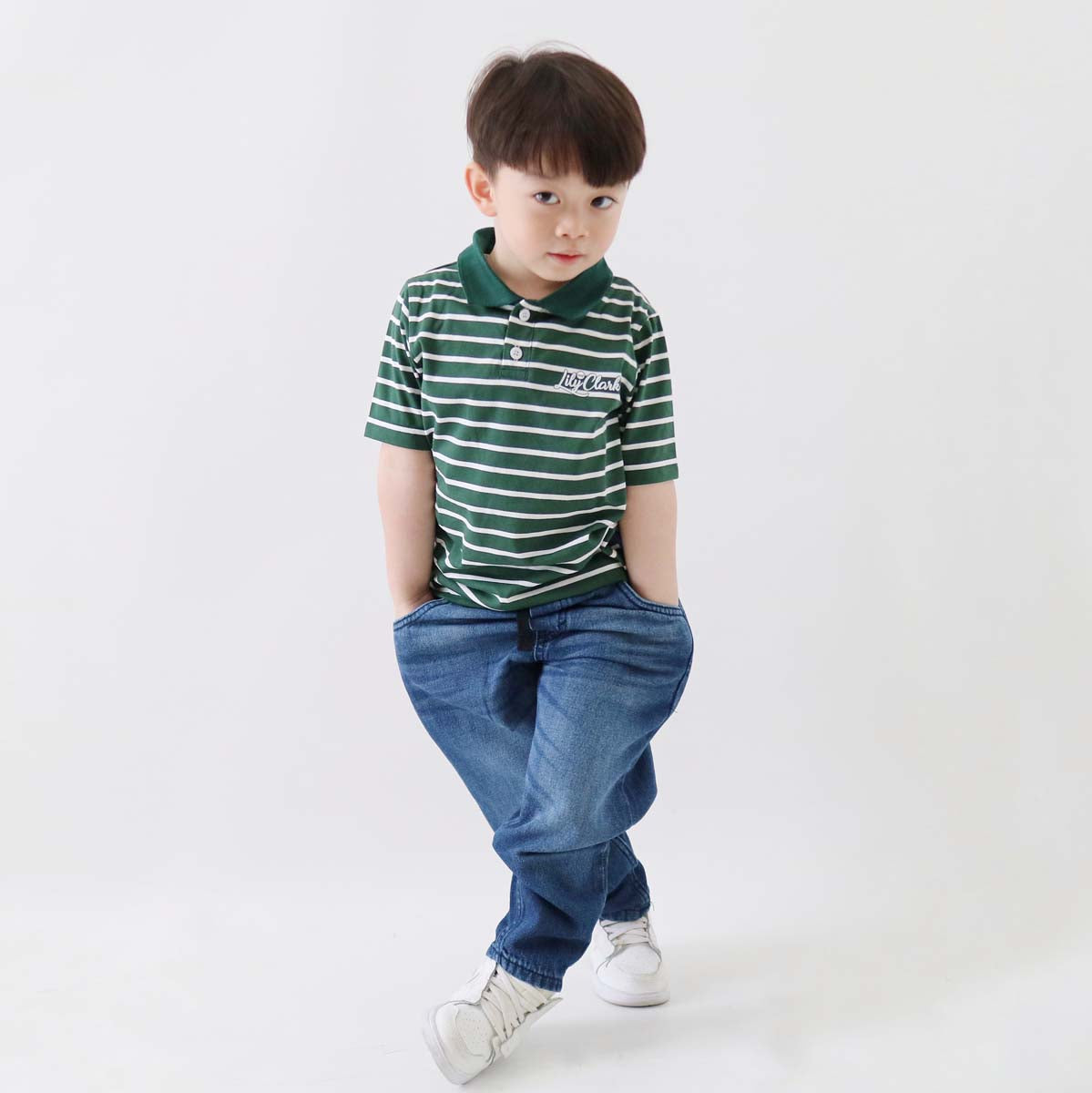 LILY AND CLARK Kaos Polo Stripe Anak warna Hijau KPS01-HIJAU