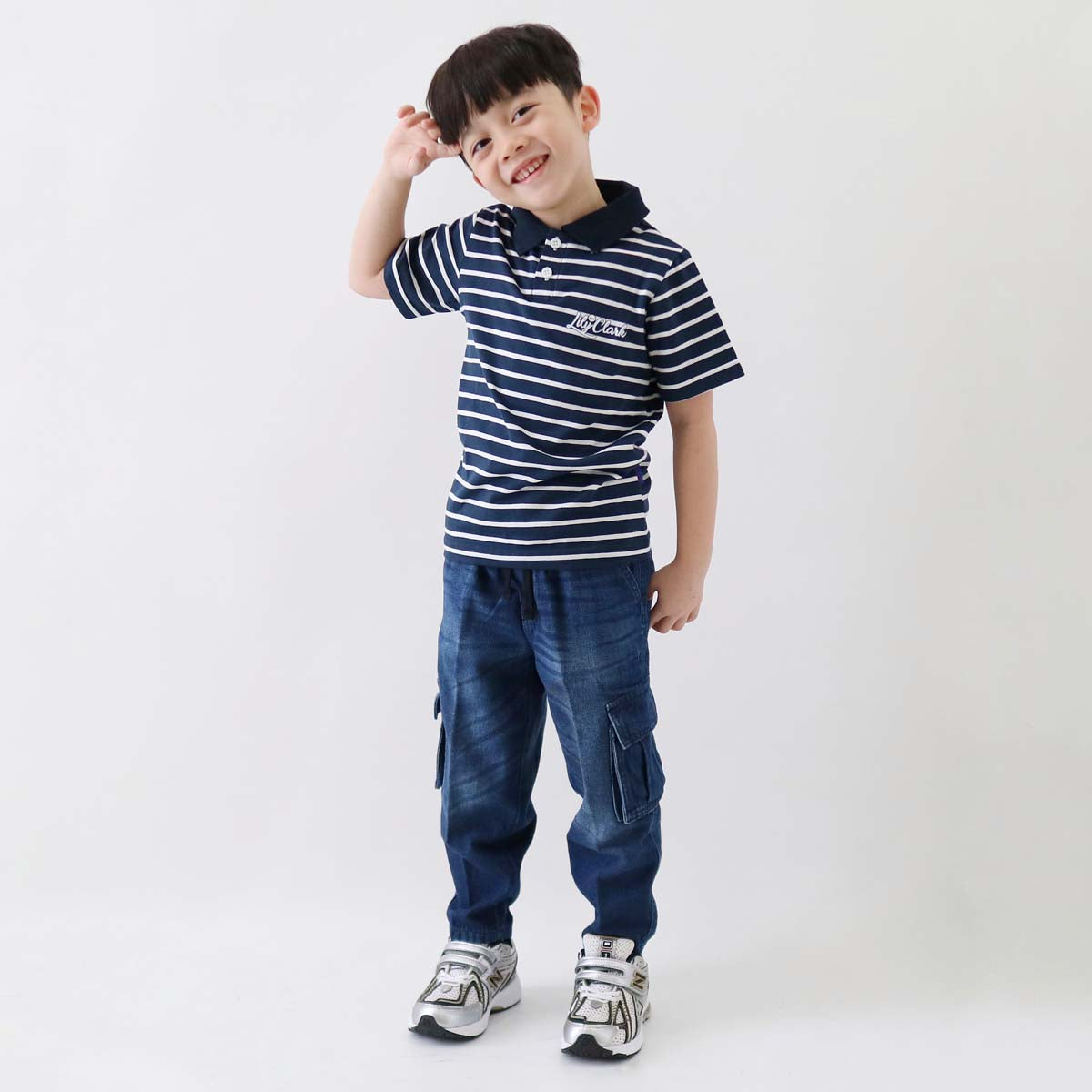 Lily And Clark Kaos Polo Stripe Anak Warna Navy-KPS02-NAVY