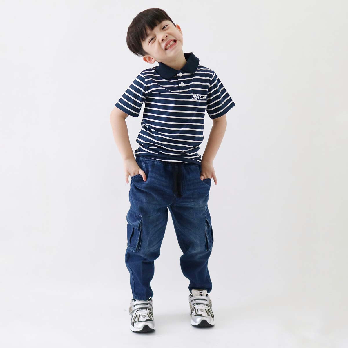 Lily And Clark Kaos Polo Stripe Anak Warna Navy-KPS02-NAVY