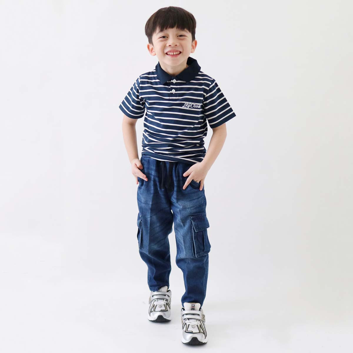 Lily And Clark Kaos Polo Stripe Anak Warna Navy-KPS02-NAVY