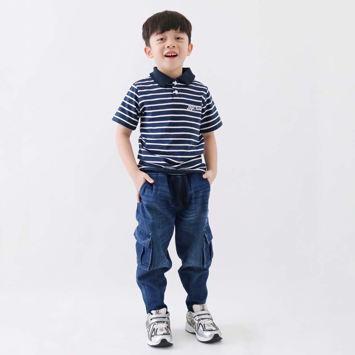 Lily And Clark Kaos Polo Stripe Anak Warna Navy-KPS02-NAVY