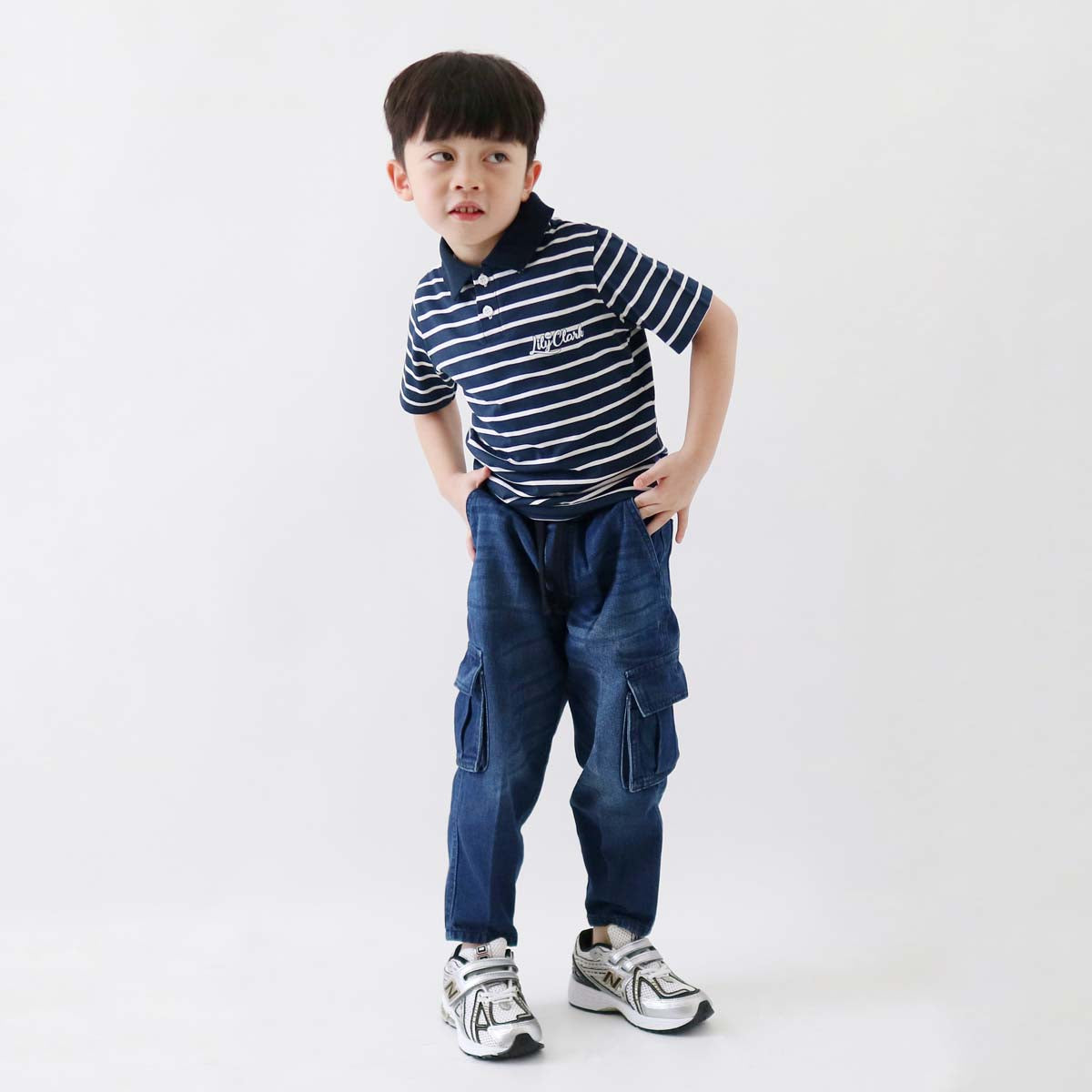 Lily And Clark Kaos Polo Stripe Anak Warna Navy-KPS02-NAVY
