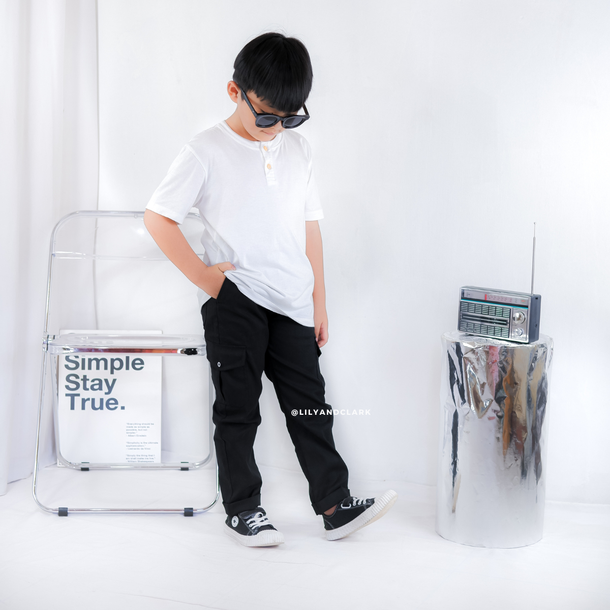 LILY AND CLARK Celana Chino Cargo Anak CG02-HITAM