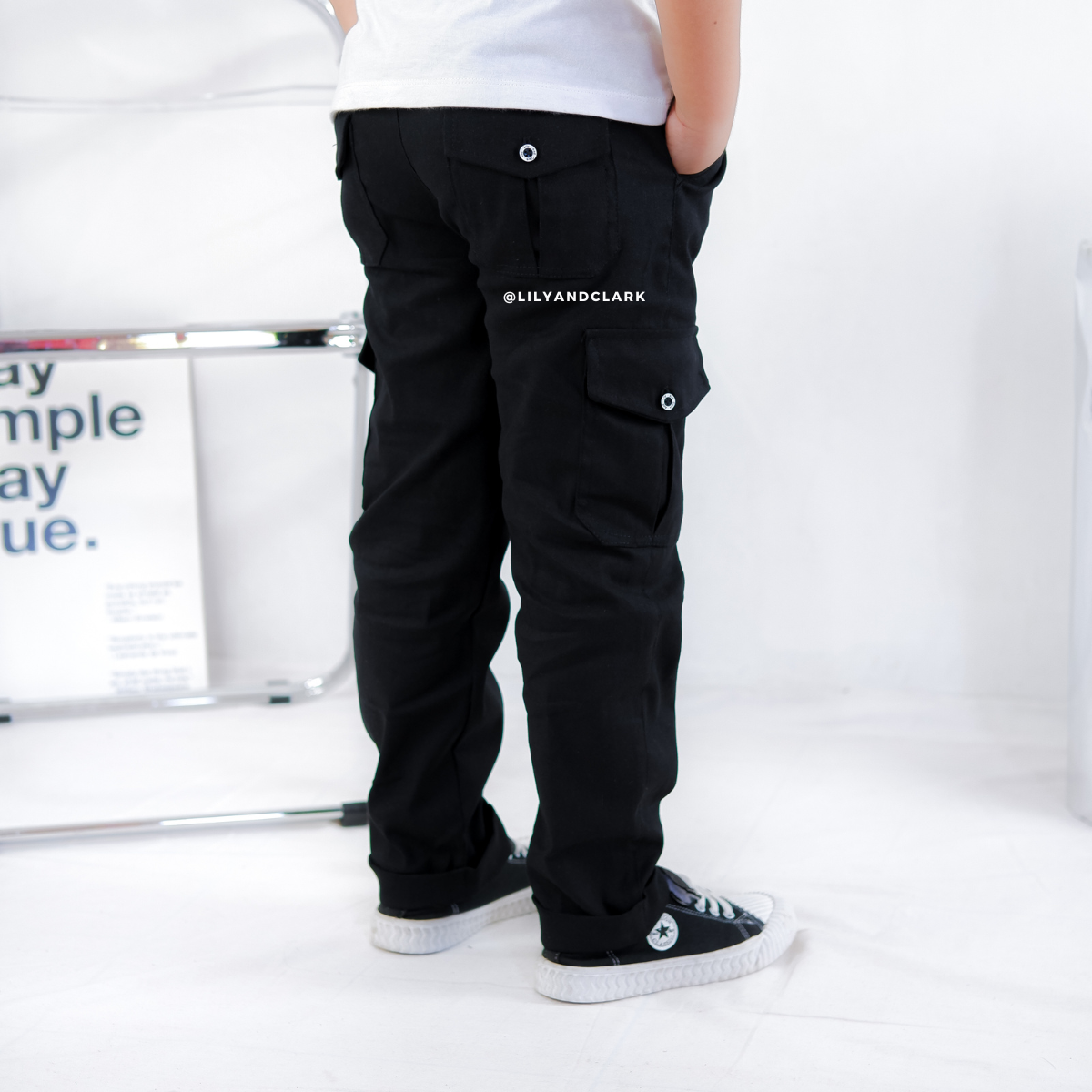 LILY AND CLARK Celana Chino Cargo Anak CG02-HITAM