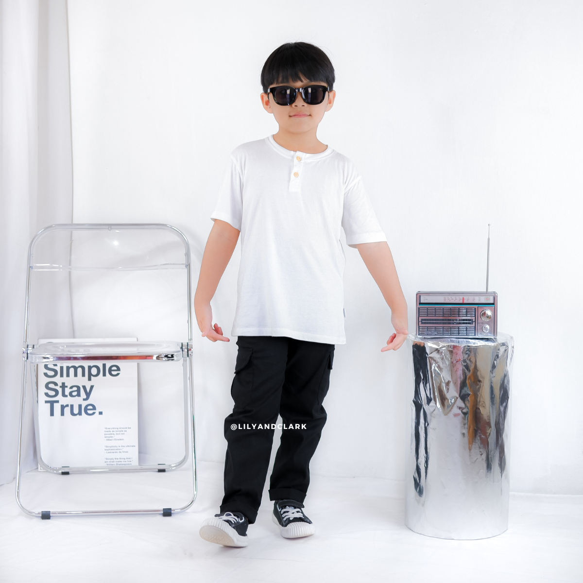 LILY AND CLARK Celana Chino Cargo Anak CG02-HITAM