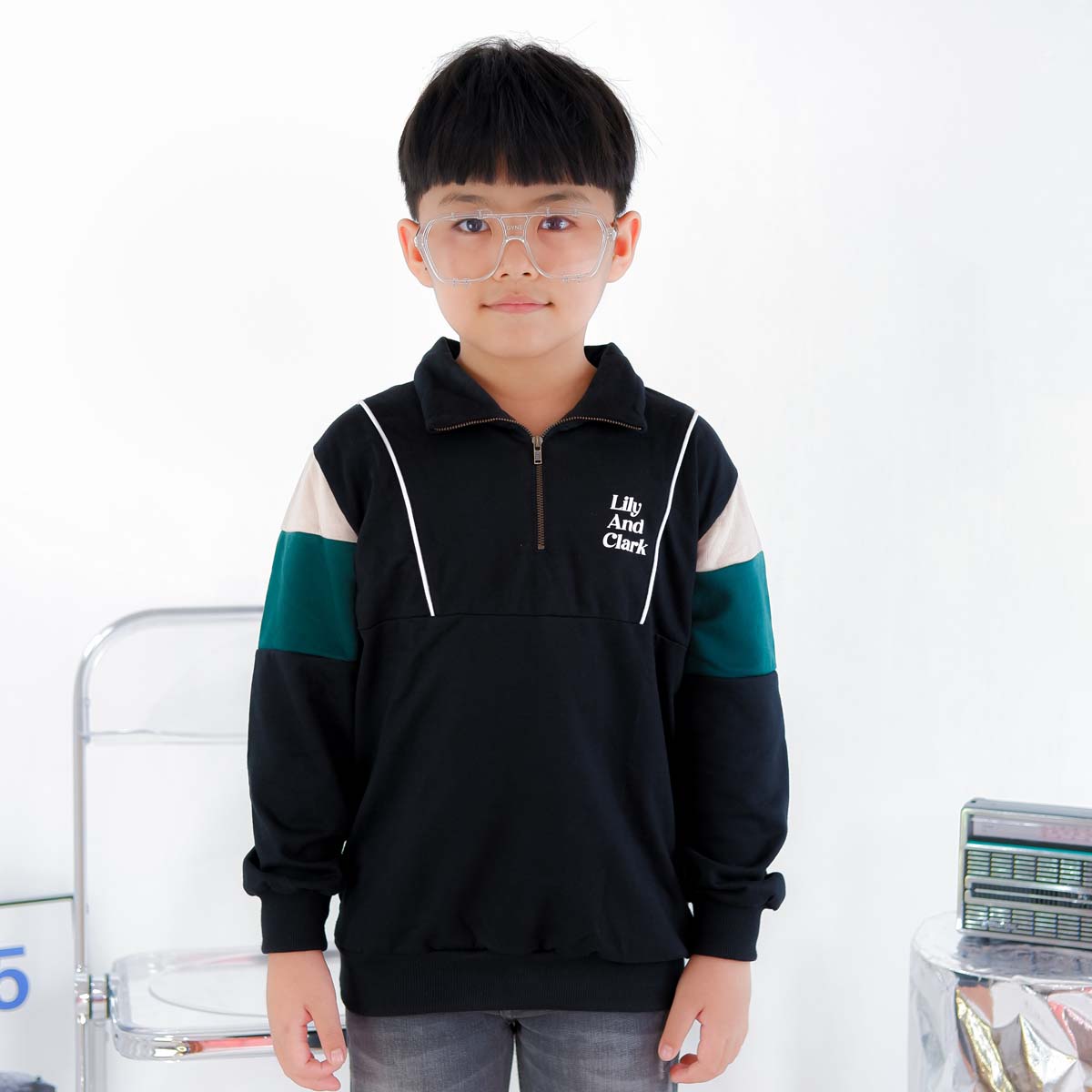 Lily And Clark Sweater Halfzip Anak Laki-Laki Warna Hitam Combine - SHZ01 Fashion