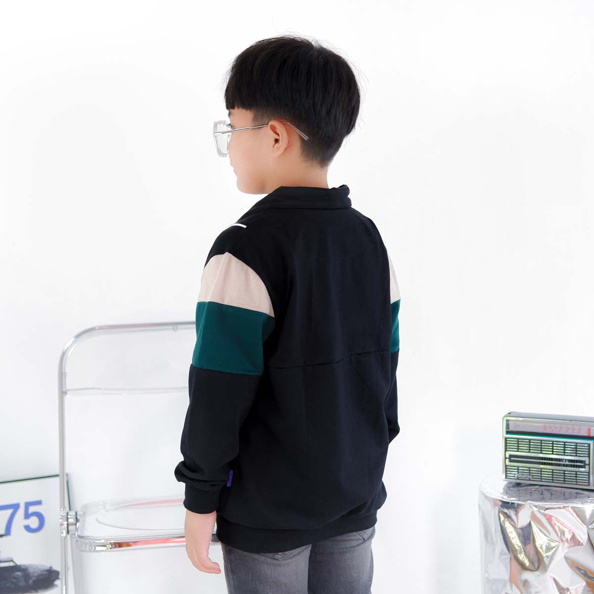 Lily And Clark Sweater Halfzip Anak Laki-Laki Warna Hitam Combine - SHZ01 Fashion