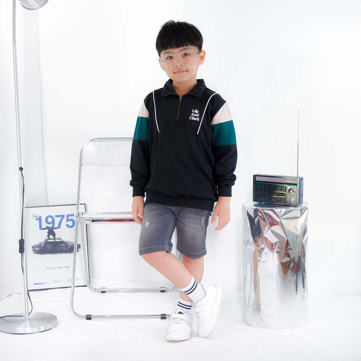 Lily And Clark Sweater Halfzip Anak Laki-Laki Warna Hitam Combine - SHZ01 Fashion