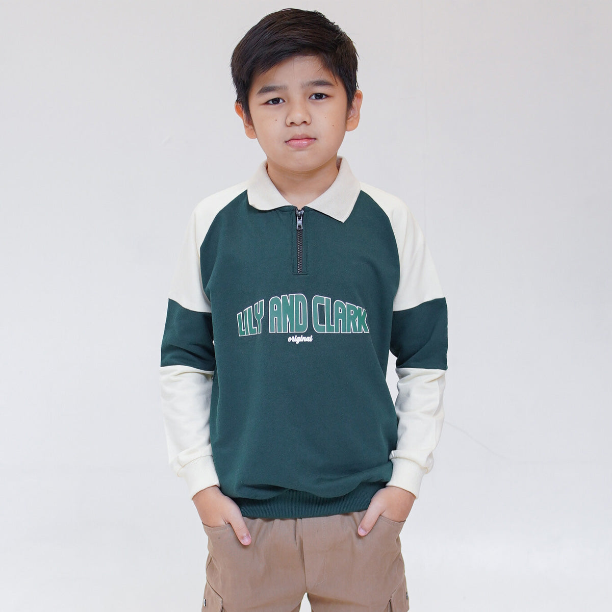 Lily And Clark Sweater Half Zip Anak Warna Hijau - SHZ02-HIJAU