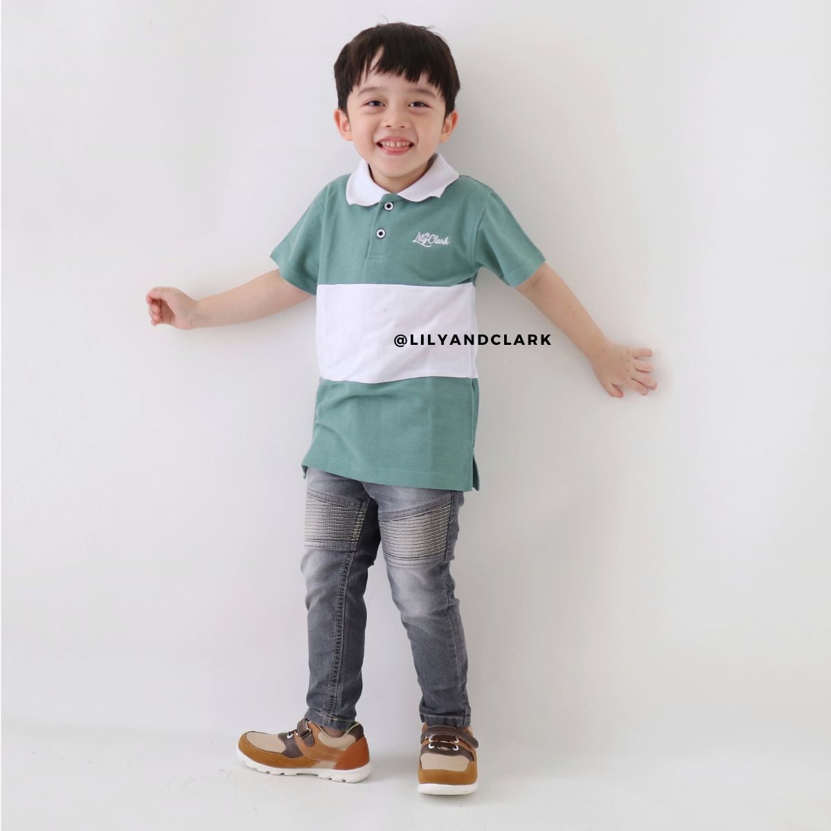 Lily And Clark Kaos Polo Anak Laki-Laki Warna Sage kombinasi KK05