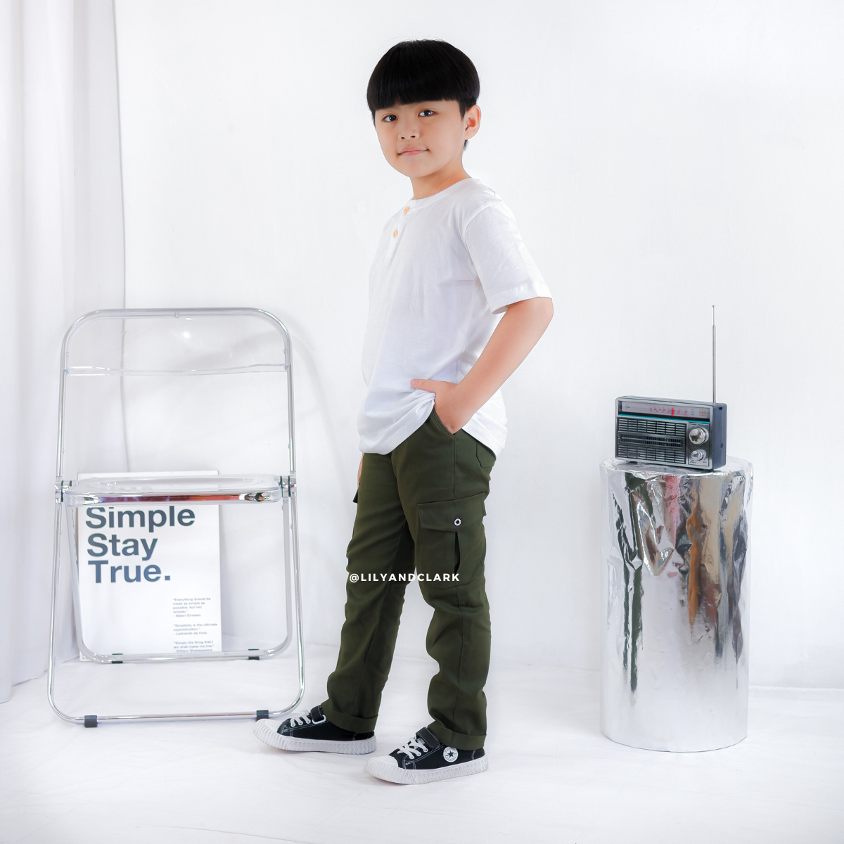 LILY AND CLARK Celana Chino Cargo Anak CG03-ARMY