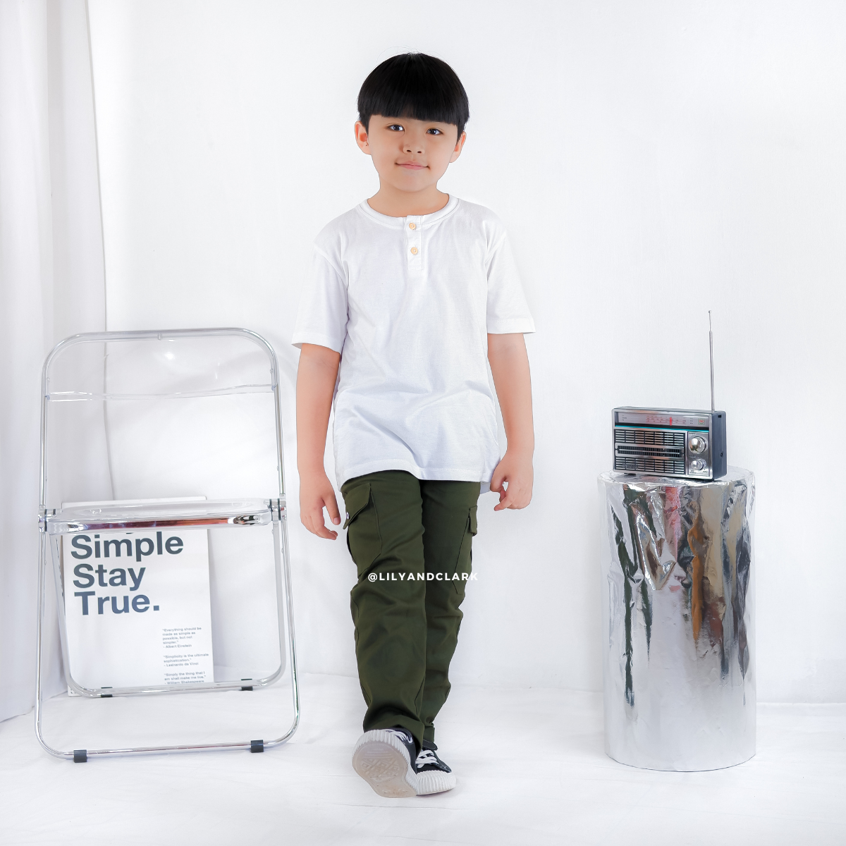 LILY AND CLARK Celana Chino Cargo Anak CG03-ARMY