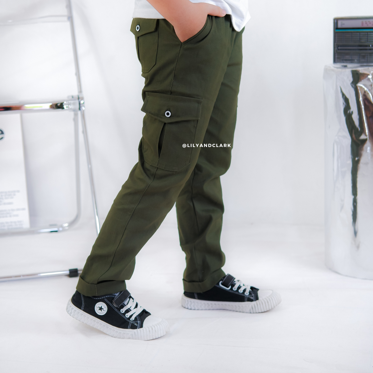LILY AND CLARK Celana Chino Cargo Anak CG03-ARMY