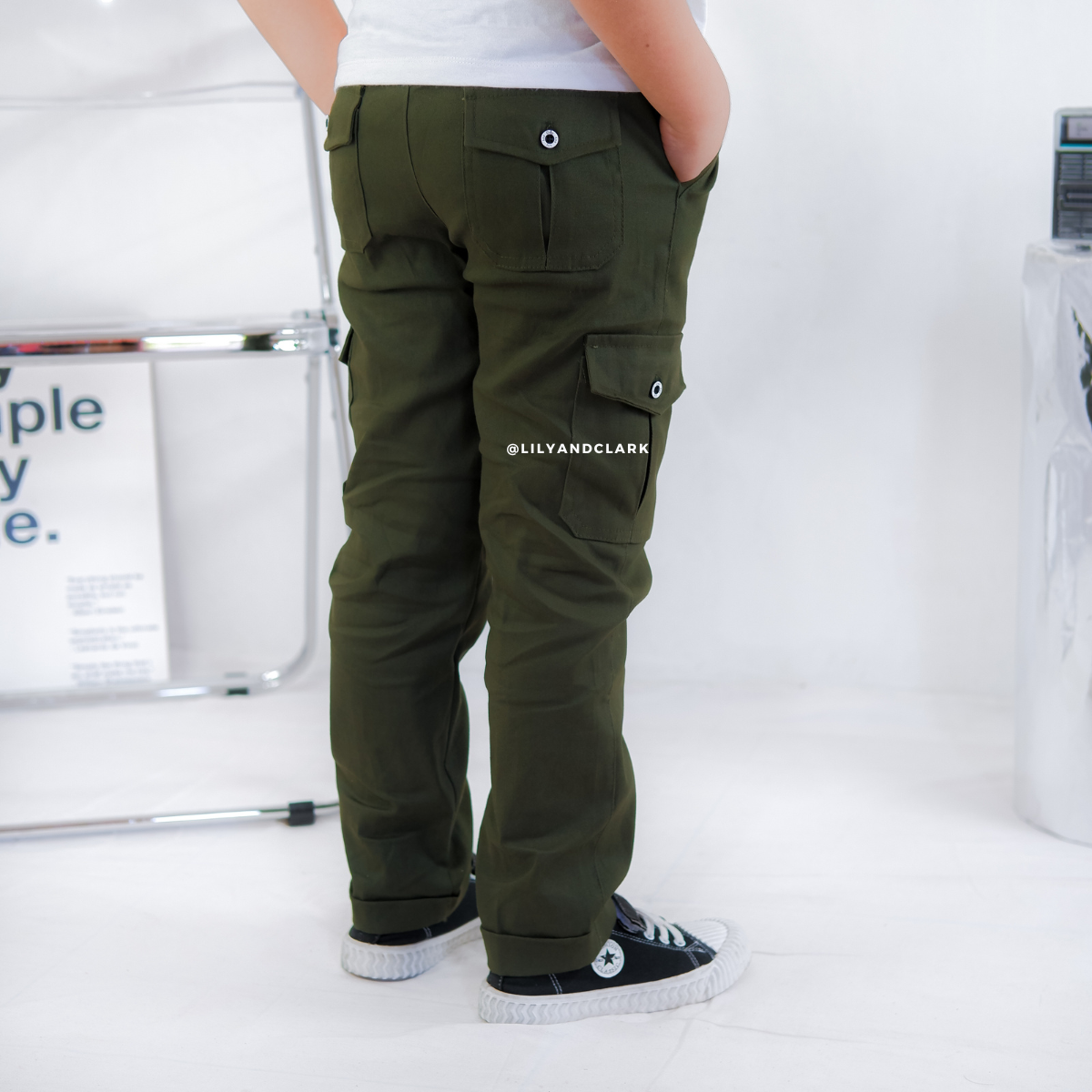 LILY AND CLARK Celana Chino Cargo Anak CG03-ARMY