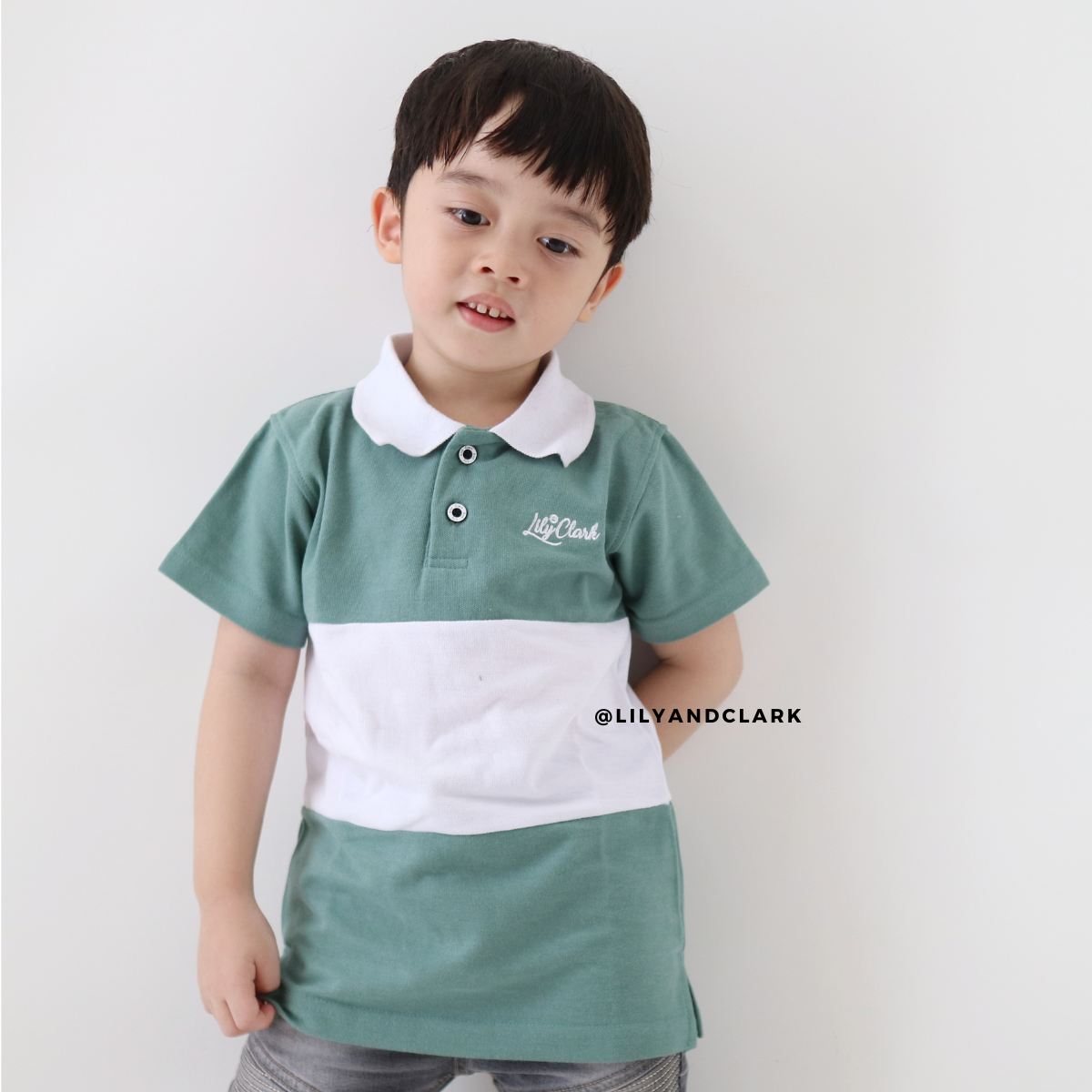 Lily And Clark Kaos Polo Anak Laki-Laki Warna Sage kombinasi KK05