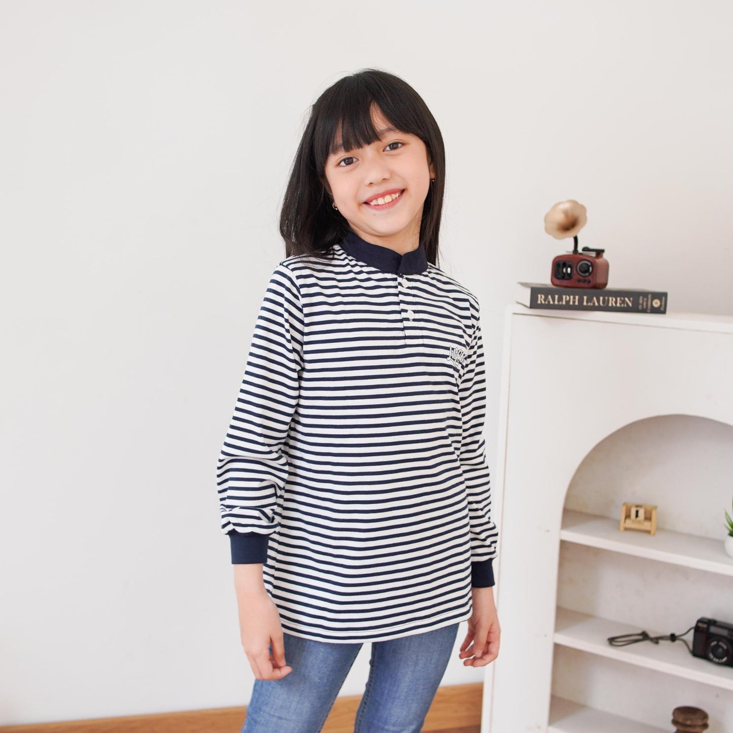 Lily And Clark Kaos Lengan Panjang Stripe Anak Warna Navy - KSS04