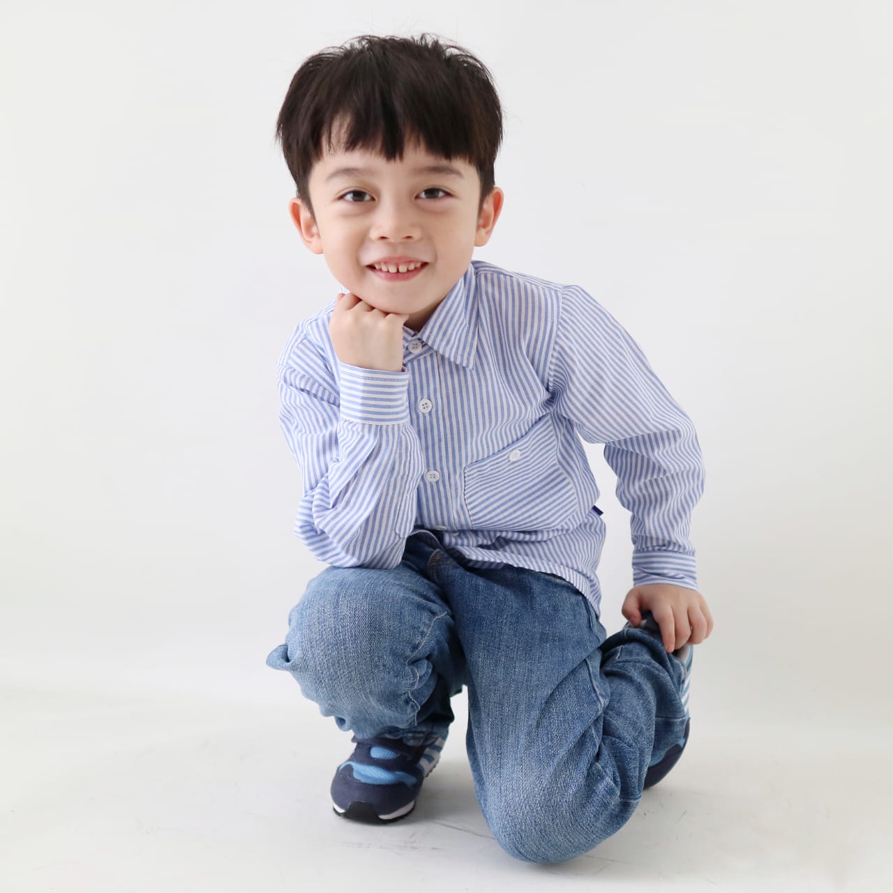 KEMEJA PANJANG ANAK SALUR KSP01 BIRU