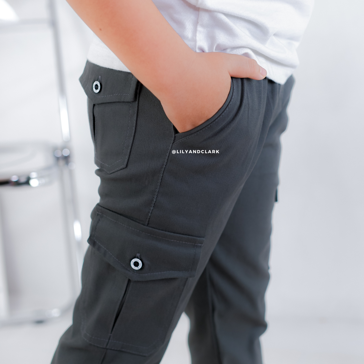 LILY AND CLARK Celana Chino Cargo Anak CG04-ABU