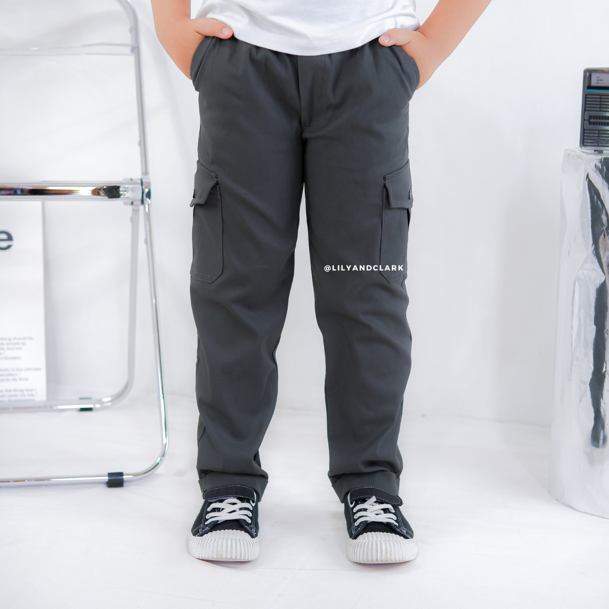 LILY AND CLARK Celana Chino Cargo Anak CG04-ABU