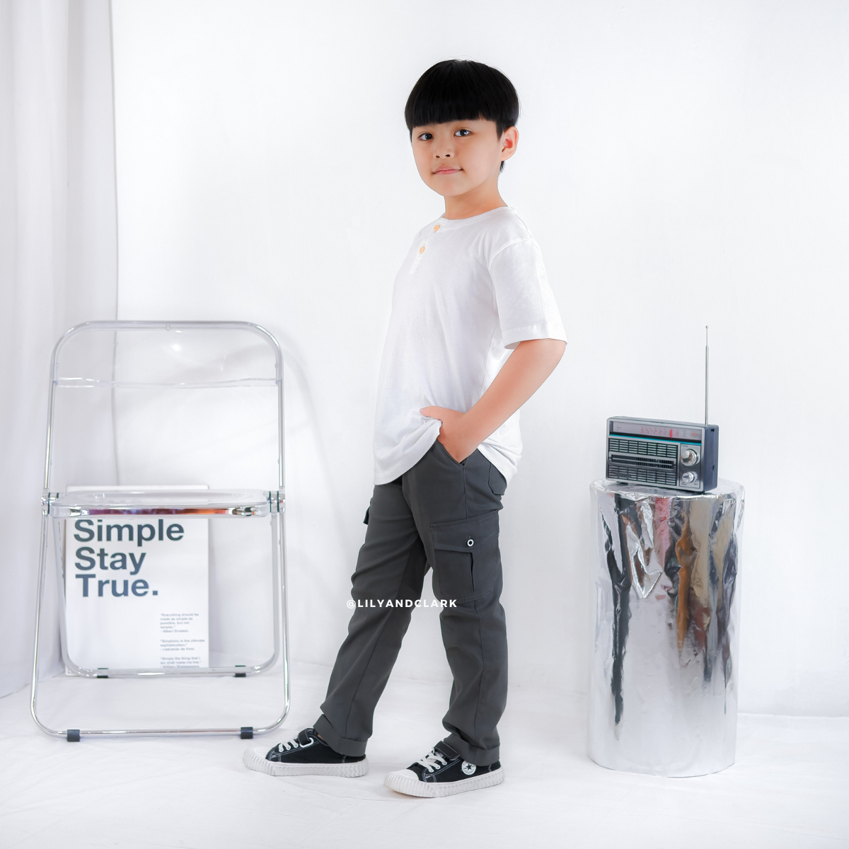 LILY AND CLARK Celana Chino Cargo Anak CG04-ABU