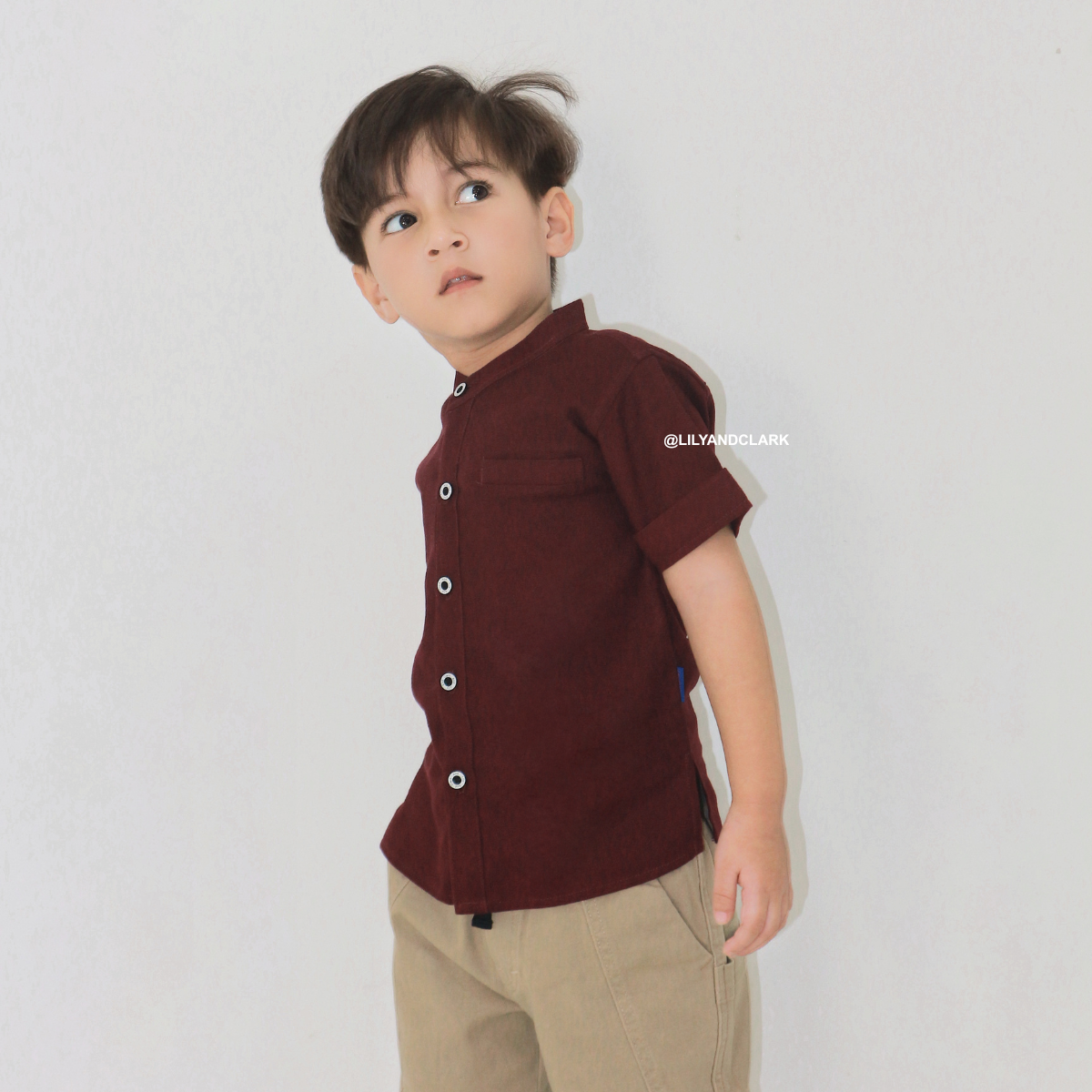 Lily And Clark Kemeja Pendek Anak Warna Maroon KL08