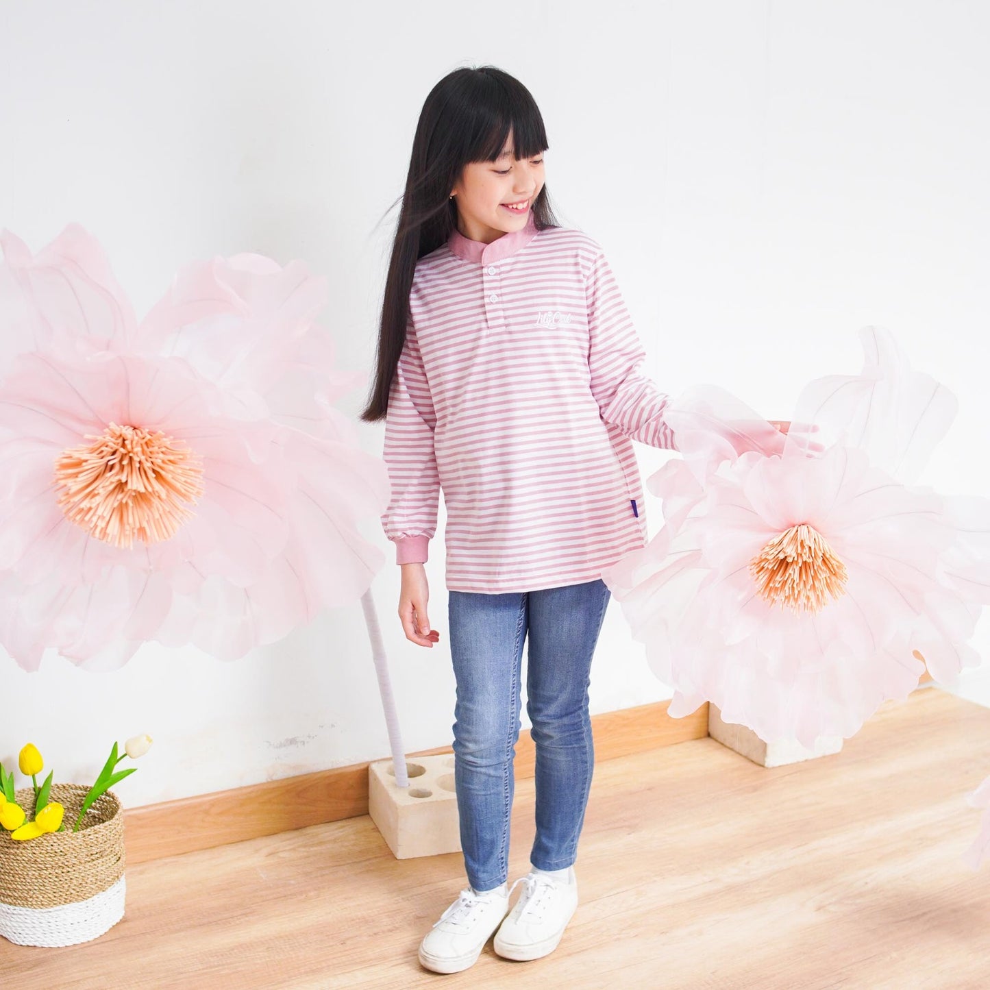 Lily And Clark Kaos Lengan Panjang Stripe Warna Pink KSS01