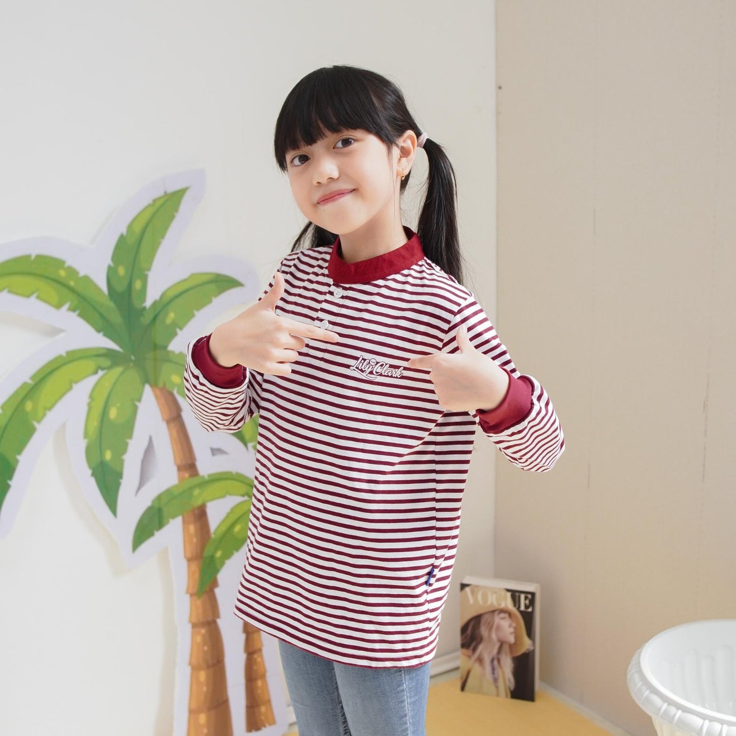 Lily And Clark Kaos Lengan Panjang Stripe Anak Warna Maroon - KSS03