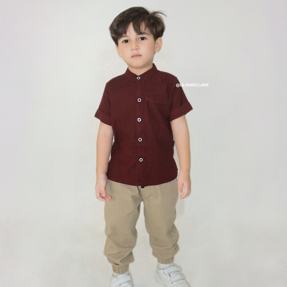 Lily And Clark Kemeja Pendek Anak Warna Maroon KL08