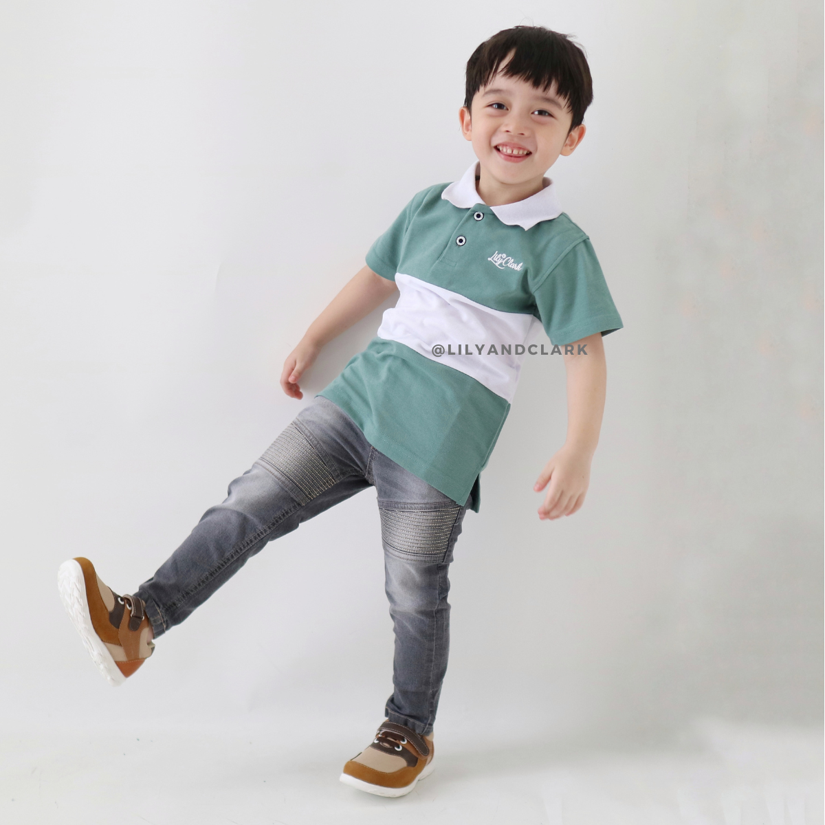 Lily And Clark Kaos Polo Anak Laki-Laki Warna Sage kombinasi KK05
