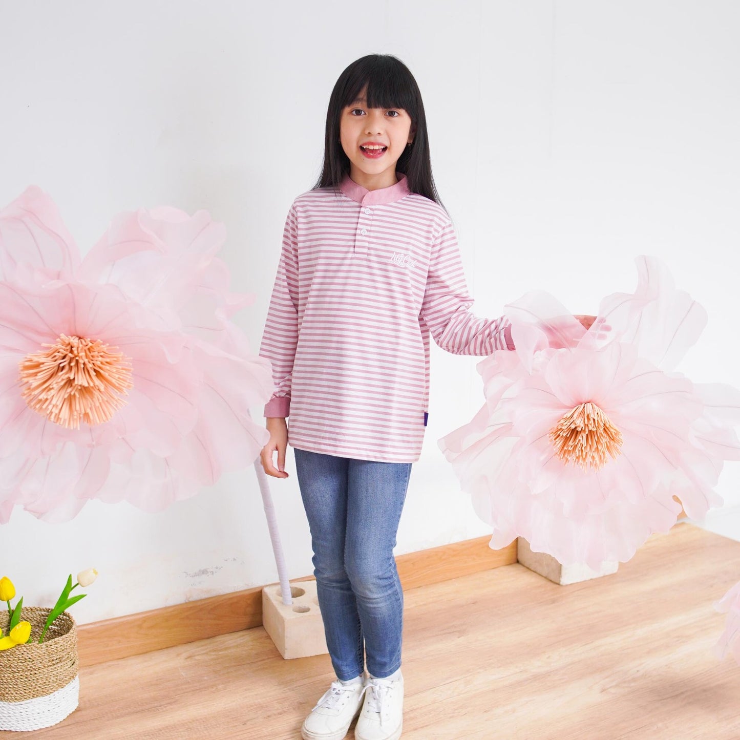 Lily And Clark Kaos Lengan Panjang Stripe Warna Pink KSS01