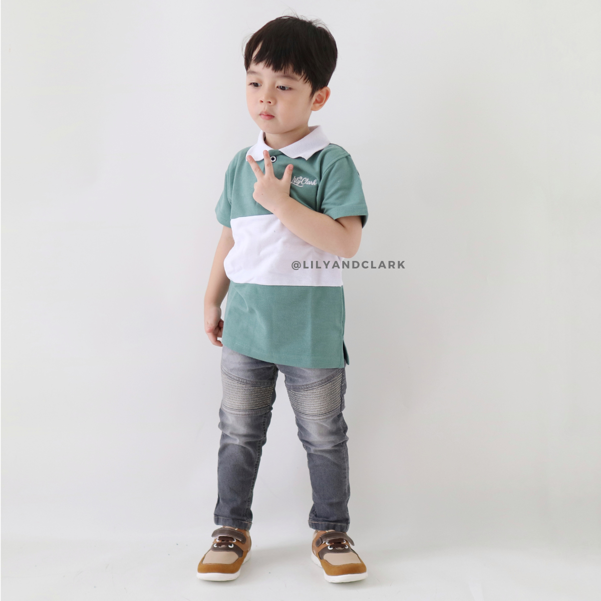 Lily And Clark Kaos Polo Anak Laki-Laki Warna Sage kombinasi KK05