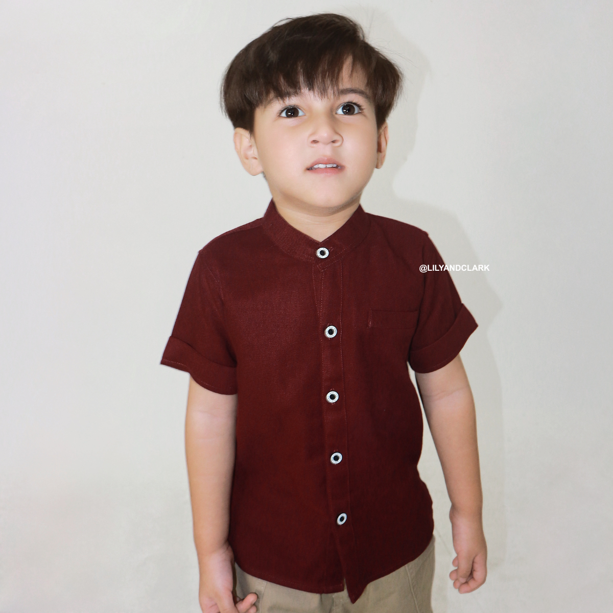 Lily And Clark Kemeja Pendek Anak Warna Maroon KL08