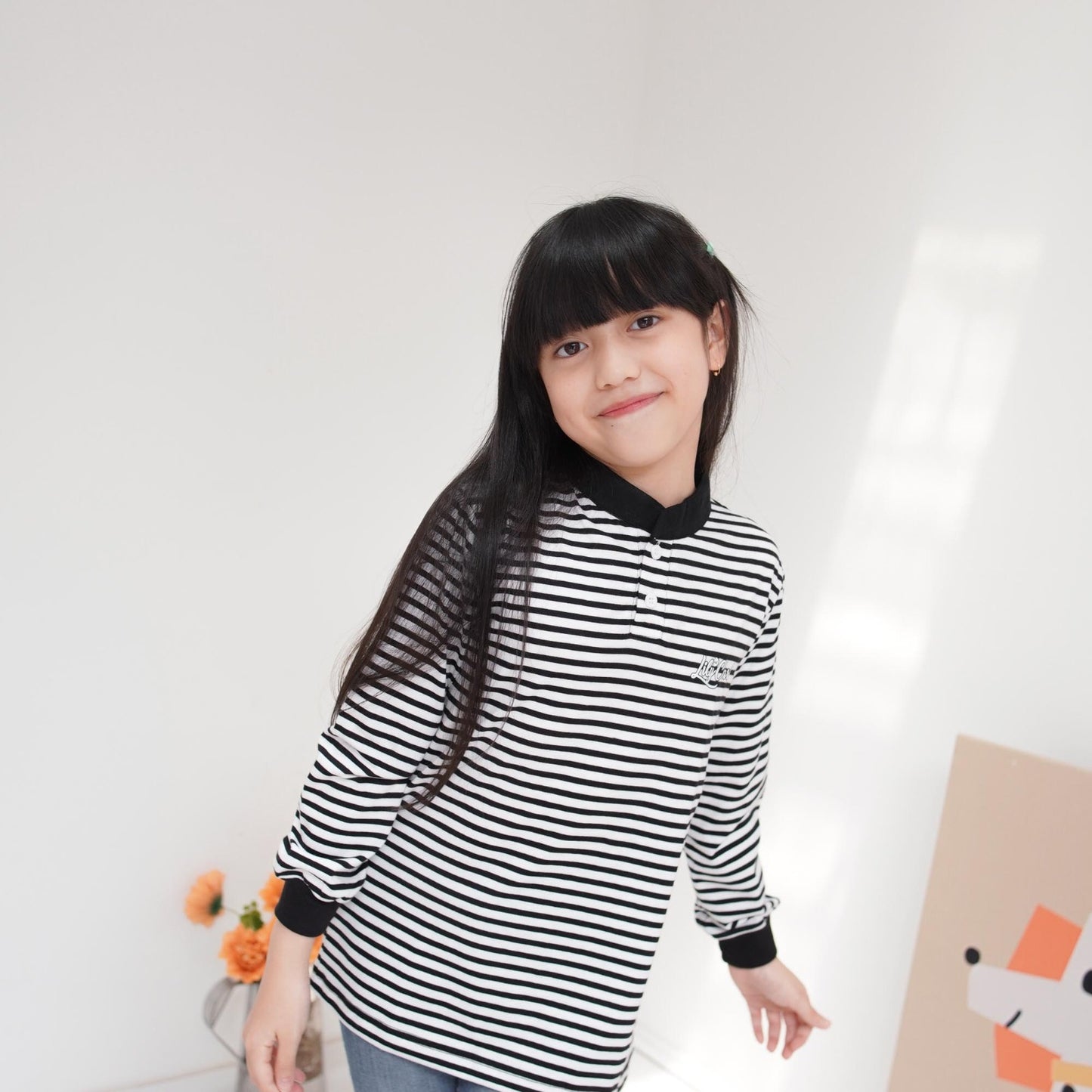 Lily And Clark Kaos lengan panjang Stripe Warna Hitam - KSS02