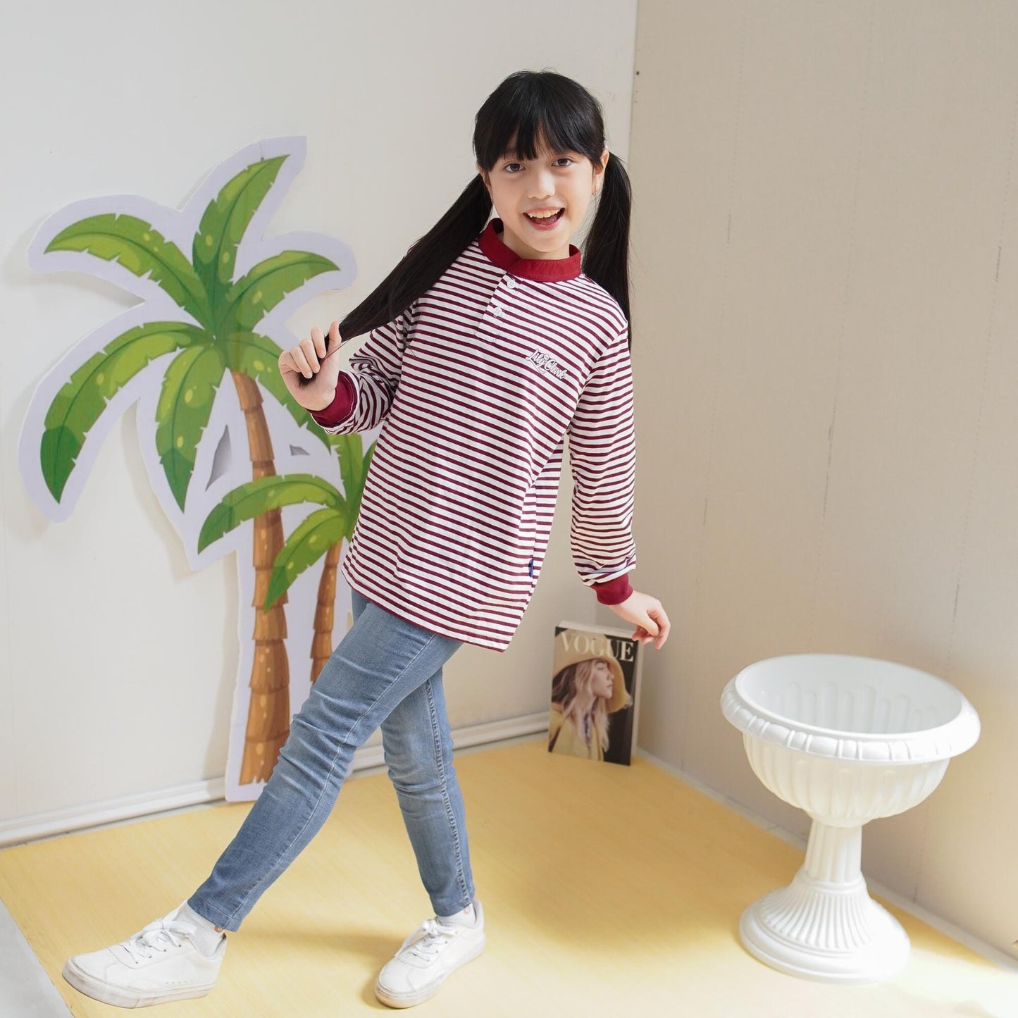 Lily And Clark Kaos Lengan Panjang Stripe Anak Warna Maroon - KSS03