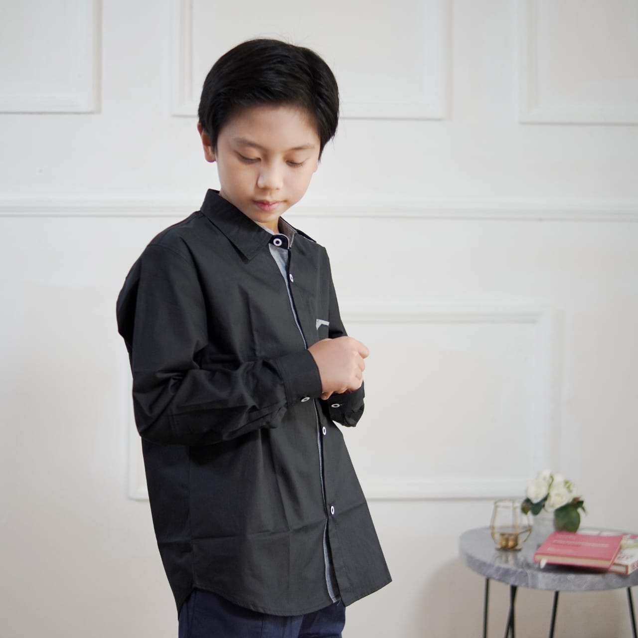 KEMEJA KERAH ANAK PANJANG KKR01 HITAM