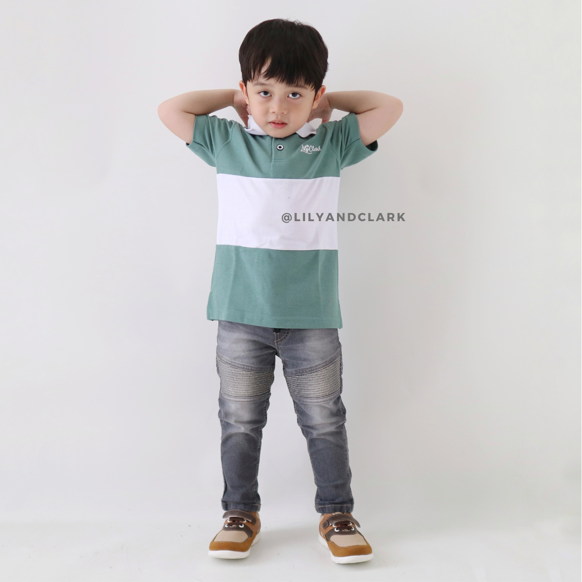Lily And Clark Kaos Polo Anak Laki-Laki Warna Sage kombinasi KK05