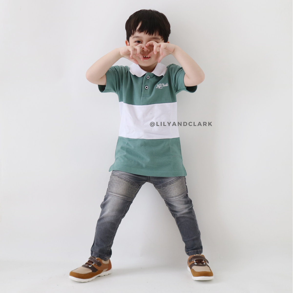 Lily And Clark Kaos Polo Anak Laki-Laki Warna Sage kombinasi KK05