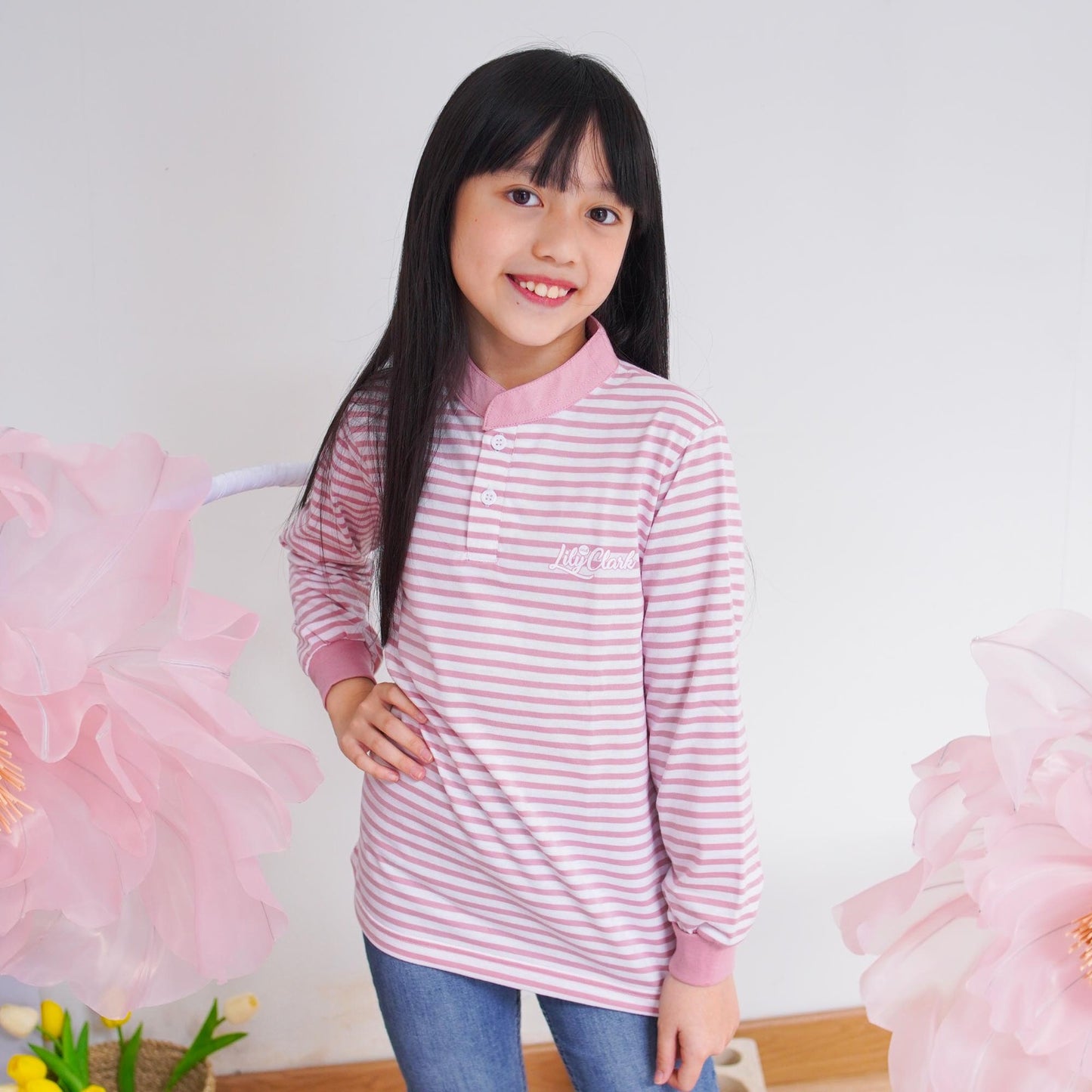 Lily And Clark Kaos Lengan Panjang Stripe Warna Pink KSS01