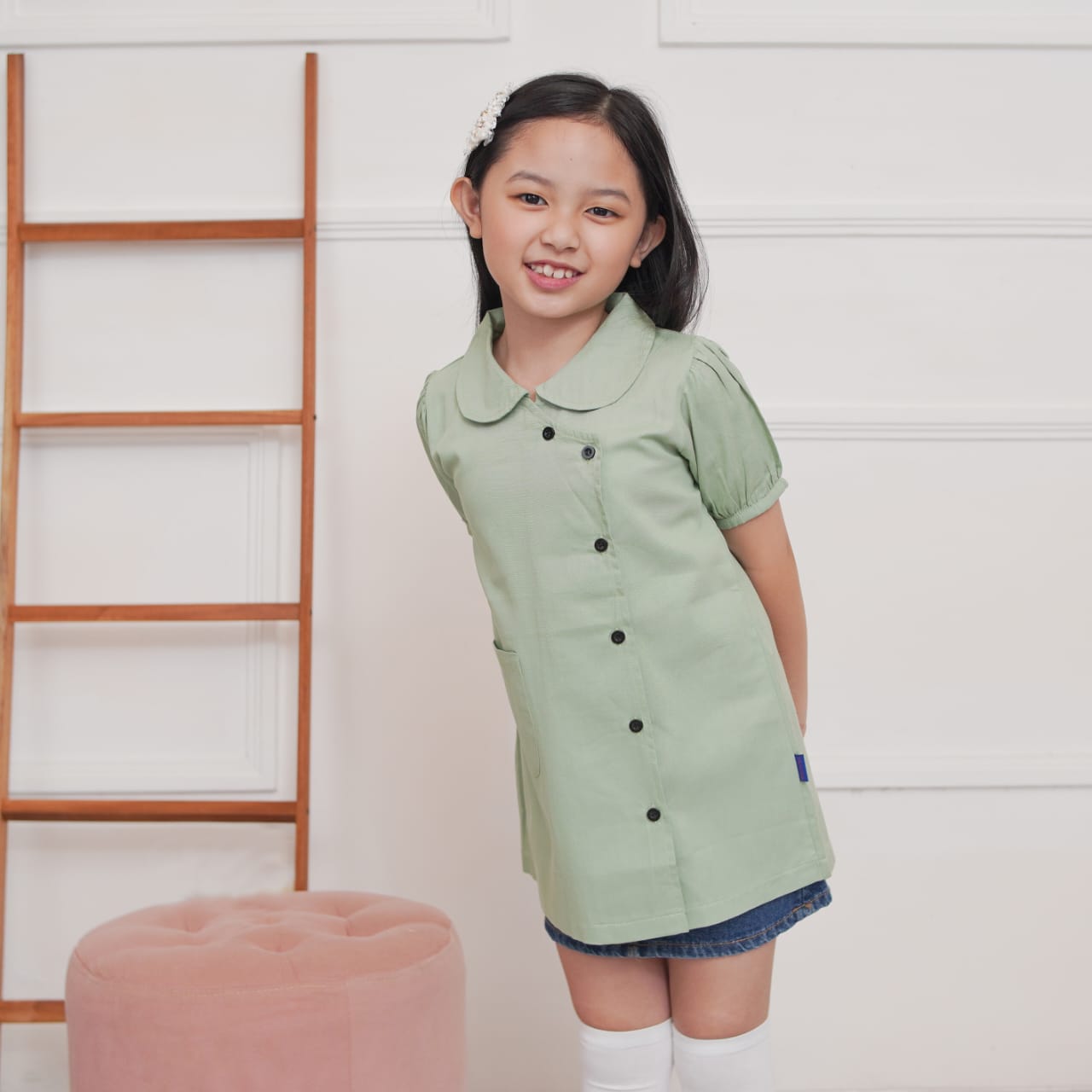 DRESS ANAK KATUN TWILL DCL02 SAGE