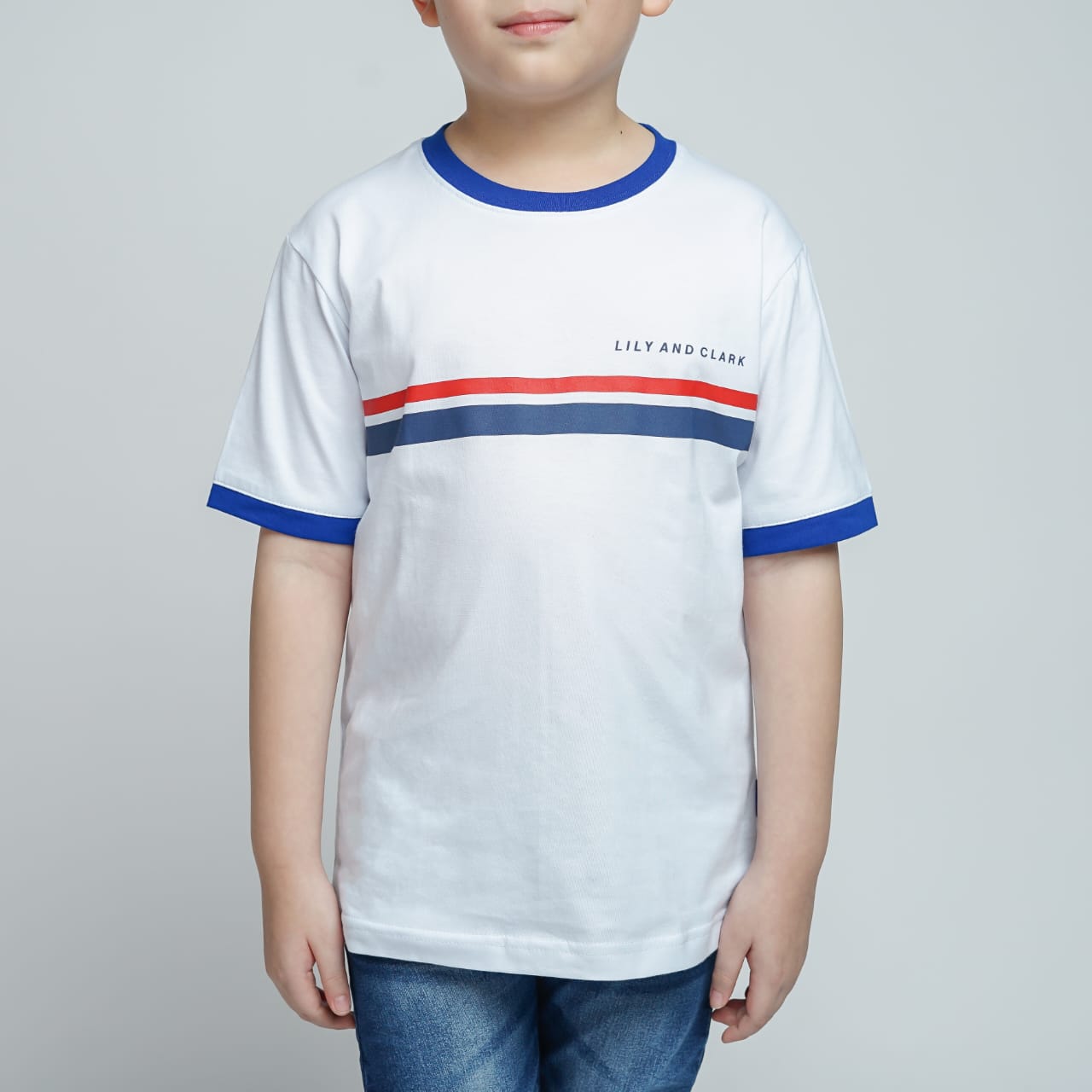 LILY AND CLARK Kaos Anak laki-laki warna Putih dengan detail Garis KLC117
