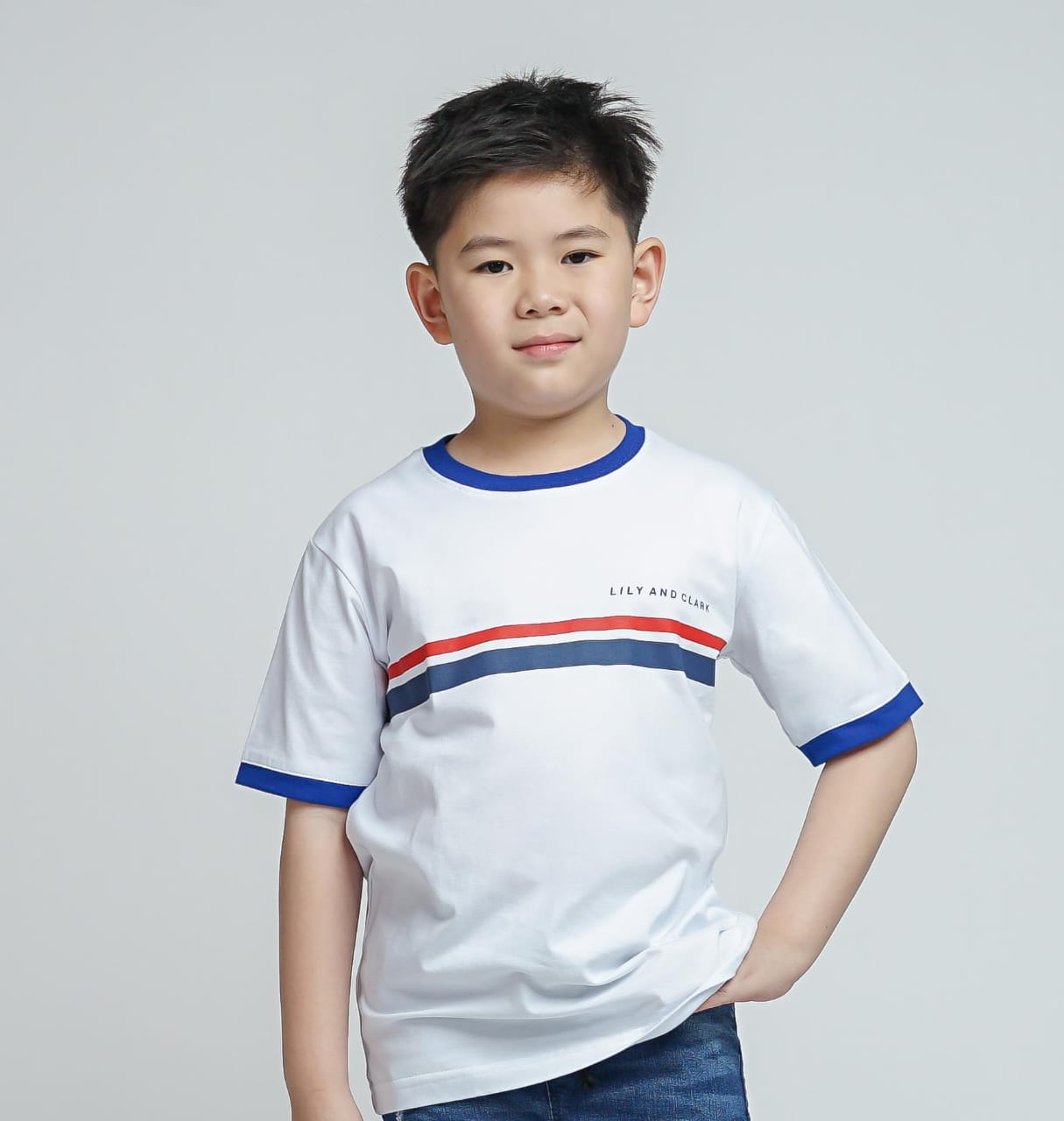 LILY AND CLARK Kaos Anak laki-laki warna Putih dengan detail Garis KLC117