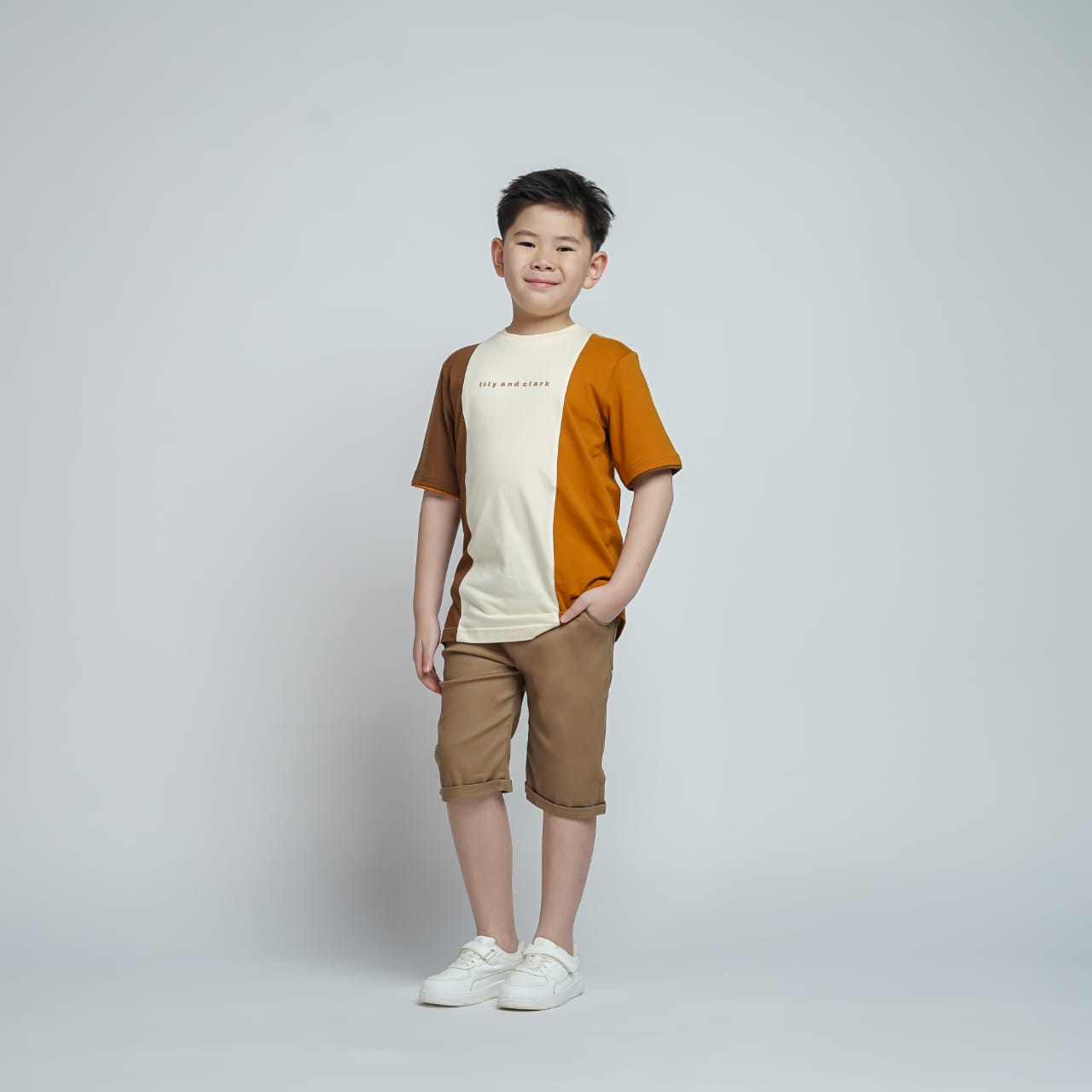 LILY AND CLARK Kaos Anak kombinasi Cream, Dark Mustard, dan Toffe KLC118