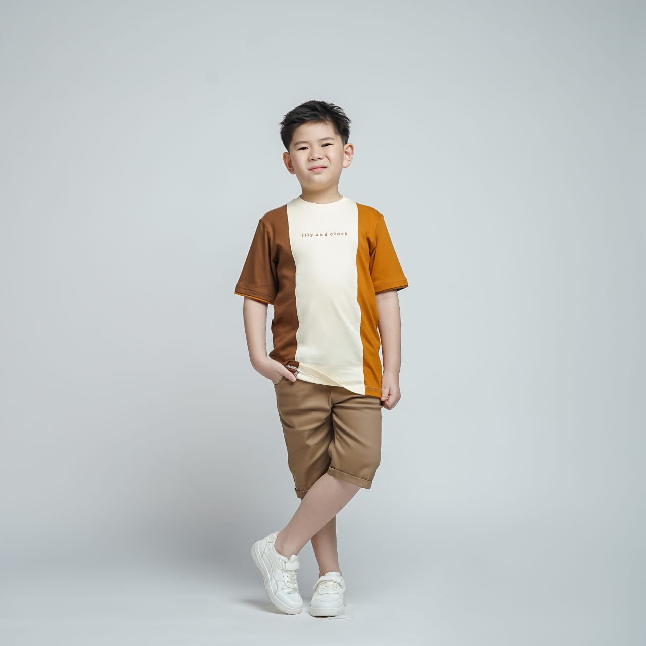 LILY AND CLARK Kaos Anak kombinasi Cream, Dark Mustard, dan Toffe KLC118