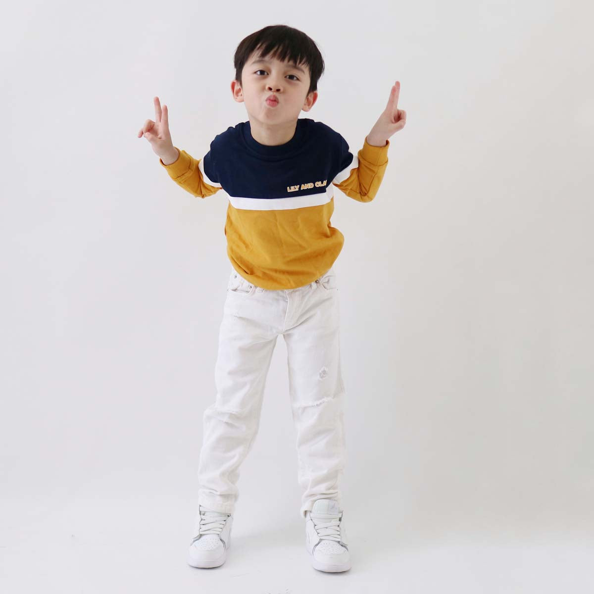 LILY AND CLARK Sweater Anak warna Navy Kombinasi Mustard ST27