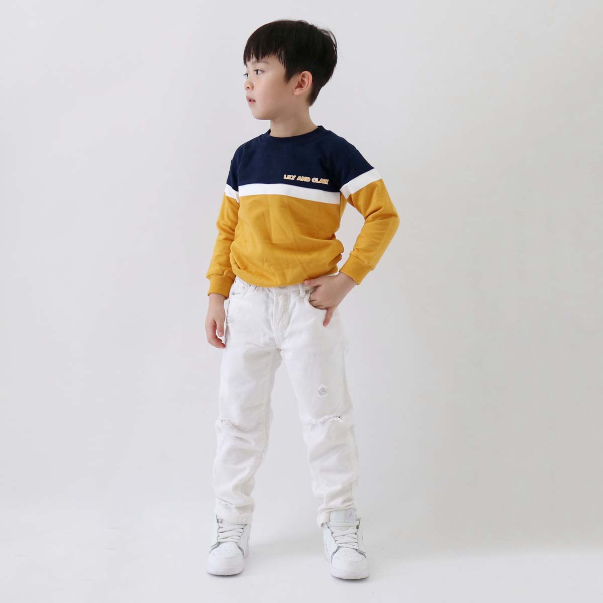 LILY AND CLARK Sweater Anak warna Navy Kombinasi Mustard ST27