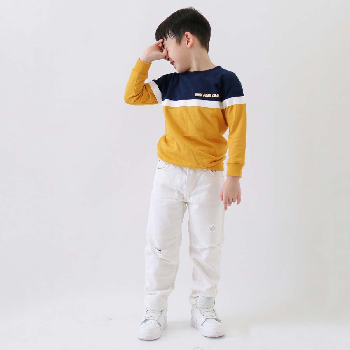 LILY AND CLARK Sweater Anak warna Navy Kombinasi Mustard ST27